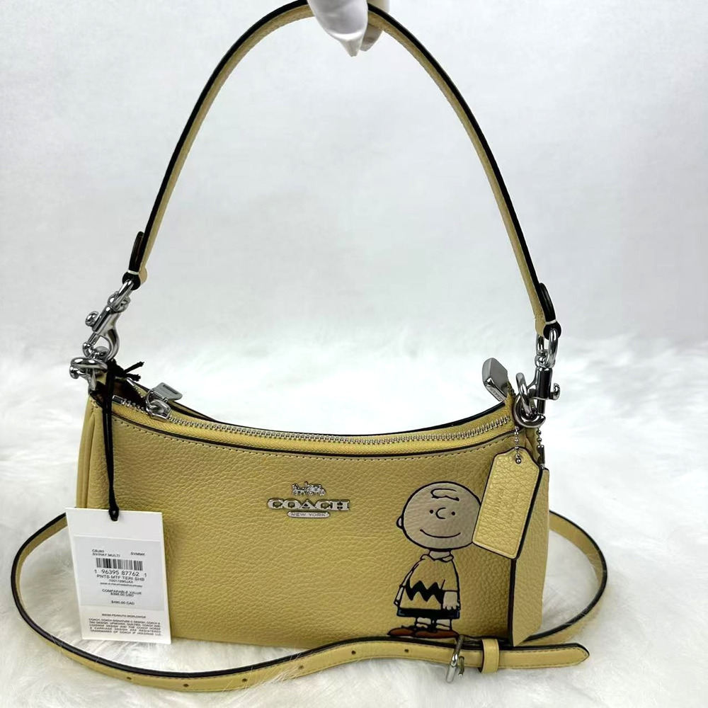 Coach X Peanuts Teri Shoulder Bag With Charlie Brown In Leather/Hay CBJ83 NWT - Picture 2 of 9